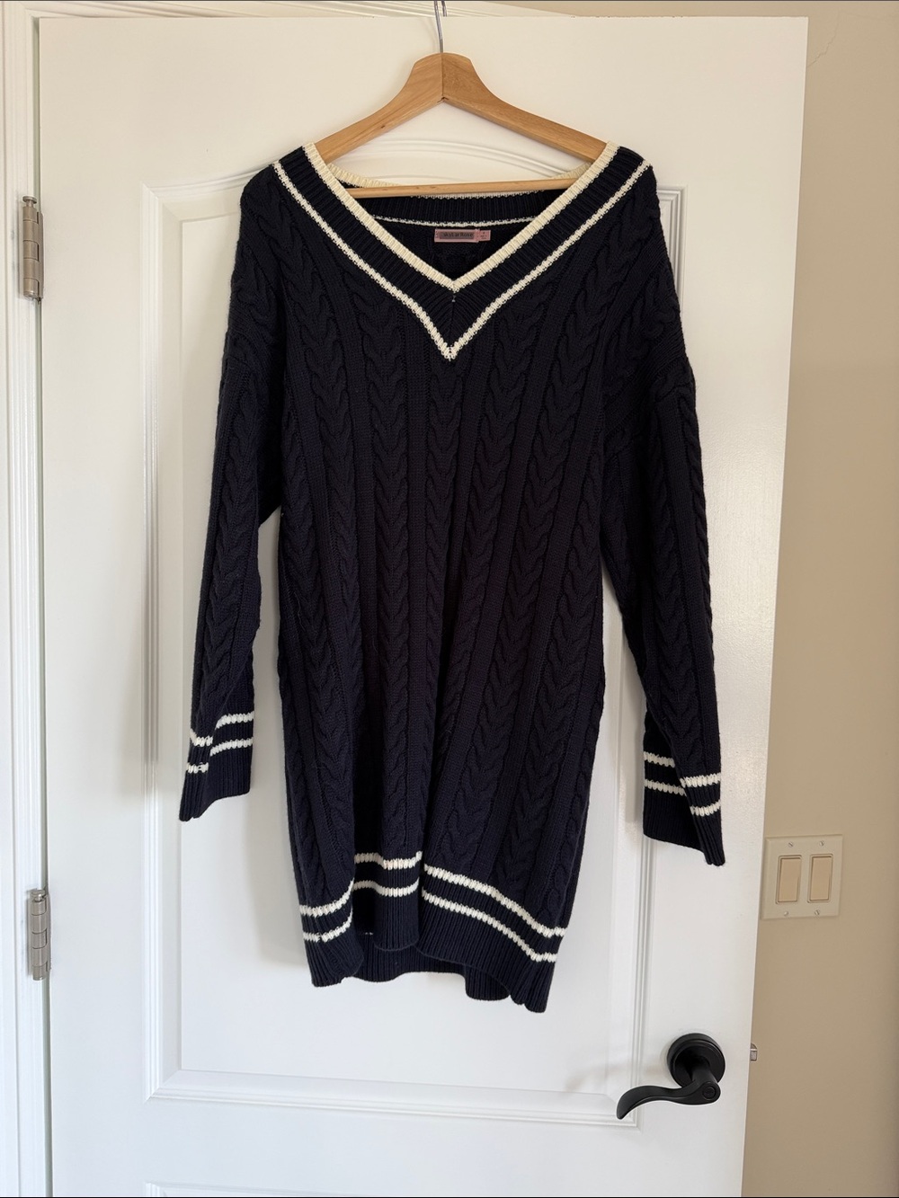 Vici Navy Cable-Knit V-Neck Sweater